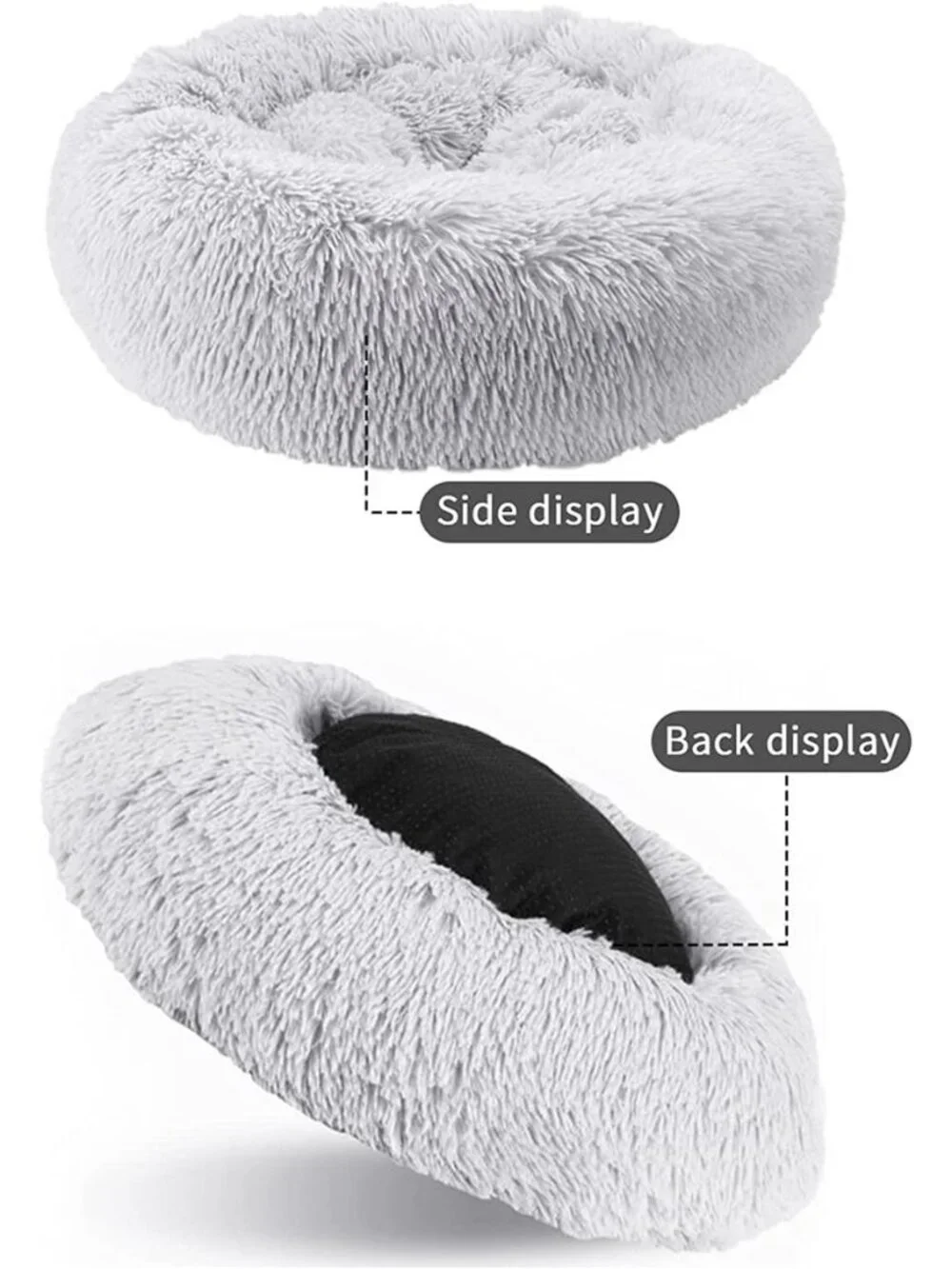 Calming Donut Dog Bed Anti-Anxiety Self Warming Cozy Soft Plush Round 30x30x8